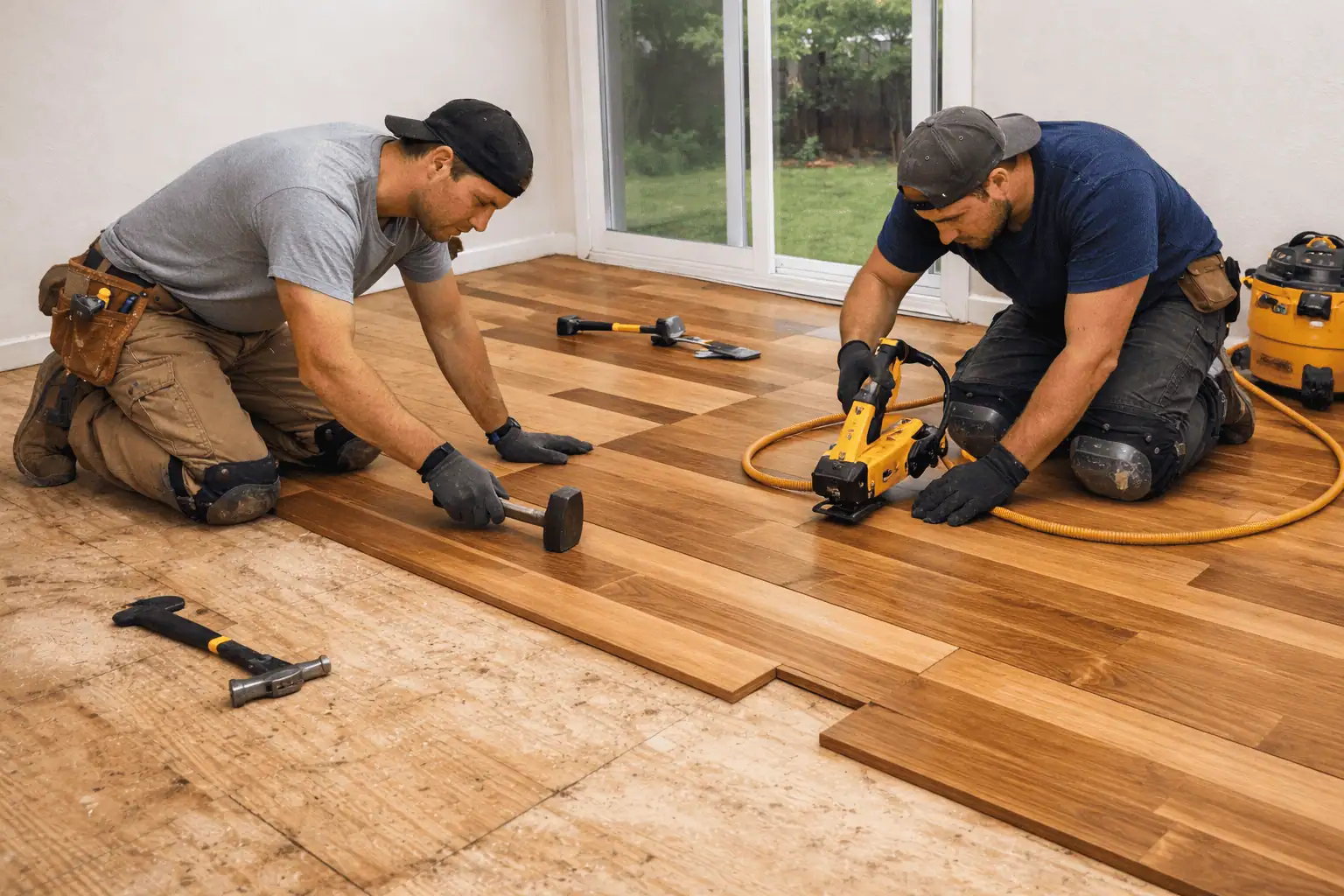 Flooring installers doing hardwood installation